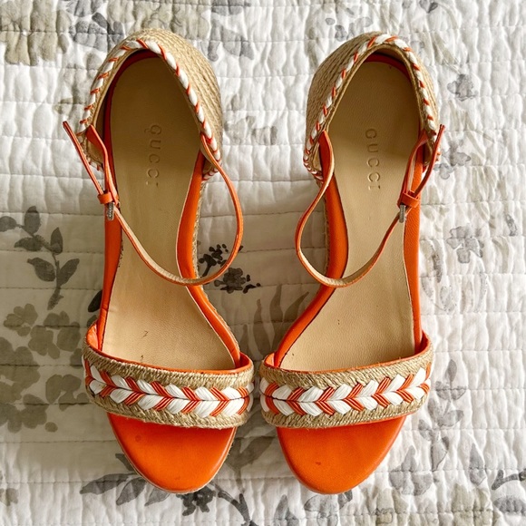 Gucci Tiffany Espadrille Wedge Platform Sandals in Orange • 37.5 - Picture 2 of 7